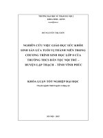 Nghiên cứu việc giáo dục sức khỏe sinh sản lứa tuổi vị thành niên trong chương trình sinh học lớp 8 của trường THCS dân tộc nội trú   huyện lập thạch   tỉnh vĩnh phúc