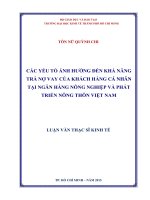 Các yếu tố ảnh hưởng đến khả năng trả nợ vay của khách hàng cá nhân tại ngân hàng nông nghiệp và phát triển nông thôn việt nam 