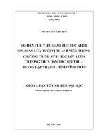 Nghiên cứu việc giáo dục sức khỏe sinh sản lứa tuổi vị thành niên trong chương trình sinh học lớp 8 của trường THCS dân tộc nội trú   huyện lập thạch   tỉnh vĩnh phúc
