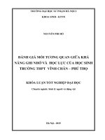 Đánh giá mối tương quan giữa khả năng ghi nhớ và học lực của học sinh trường THPT vĩnh chân   phú thọ