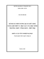 Khoá luận tốt nghiệp đánh giá mối tương quan giữa khả năng ghi nhớ và học lực của học sinh trường THPT vĩnh chân   phú thọ