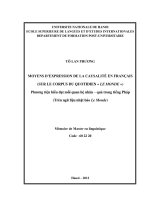 Moyens dexpression de la causalité en français (sur le corpus du quotidien le monde  = phương tiện biểu đạt mối quan hệ nhân quả trong tiếng pháp (trên ngữ liệu nhật báo le monde 