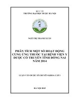 Phân tích một số hoạt động cung ứng thuốc tại bệnh viện y dược cổ truyền tỉnh đồng nai năm 2014