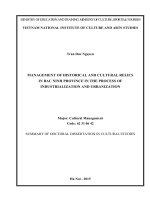 Tóm tắt luận án tiến sĩ quản lý di tích lịch sử văn hóa ở bắc ninh trong quá trình công nghiệp hóa, đô thị hóa (TT) 