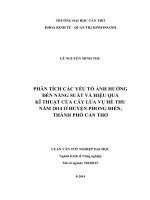 phân tích các yếu tố ảnh hưởng đến năng suất và hiệu quả kĩ thuật của cây lúa vụ hè thu năm 2014 ở huyện phong điền, thành phố cần thơ