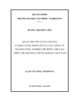QUẢN TRỊ vốn LUÂN CHUYỂN và KHẢ NĂNG SINH lời của các CÔNG TY NGÀNH CÔNG NGHIỆP CHẾ BIẾN, CHẾ tạo TRÊN THỊ TRƯỜNG CHỨNG KHOÁN VIỆT NAM 