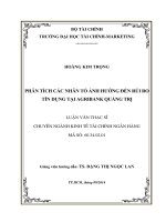 PHÂN TÍCH các NHÂN tố ẢNH HƯỞNG đến rủi RO tín DỤNG tại AGRIBANK QUẢNG TRỊ 