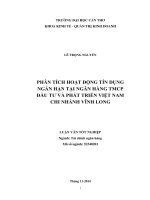 phân tích hoạt động tín dụng ngắn hạn tại ngân hàng thương mại cổ phần đầu tư và phát triển việt nam chi nhánh vĩnh long