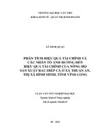 phân tích hiệu quả tài chính và các nhân tố ảnh hưởng đến hiệu quả tài chính của nông hộ sản xuất rau diếp cá ở xã thuận an, thị xã bình minh, tỉnh vĩnh long