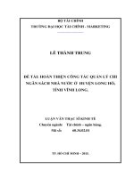 Luận văn thạc sĩ HOÀN THIỆN CÔNG tác QUẢN lý CHI NGÂN SÁCH NHÀ nước ở HUYỆN LONG hồ, TỈNH VĨNH LONG 