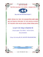 Luận văn thạc sĩ phân tích các yếu tố ảnh hưởng đến hiệu quả sử dụng vốn đầu tư xây dựng cơ bản từ nguồn vốn ngân sách, tỉnh vĩnh long 