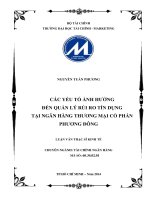 CÁC yếu tố ẢNH HƯỞNG đến QUẢN lý rủi RO tín DỤNG tại NGÂN HÀNG THƯƠNG mại cổ PHẦN PHƯƠNG ĐÔNG 