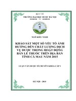 Khảo sát một số yếu tố ảnh hưởng đến chất lượng dịch vụ dược trong hoạt động bán lẻ thuốc trên địa bàn tỉnh cà mau năm 2015