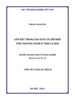Tóm tắt luận án tiến sĩ liên kết trong sản xuất và chế biến tôm thương phẩm ở tỉnh cà mau