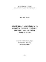 phân tích hoạt động tín dụng tại ngân hàng tmcp đầu tư và phát triển việt nam chi nhánh tỉnh hậu giang