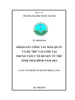 Khảo sát công tác bảo quản và dự trữ vaccine tại trung tâm y tế huyện vũ thư tỉnh thái bình năm 2014