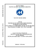 ĐÁNH GIÁ sự hài LÒNG KHÁCH HÀNG về DỊCH vụ bán HÀNG của CÔNG TY TNHH ĐÔNG dược XUÂN QUANG tại TP  HCM và KHU vực tây NAM bộ 