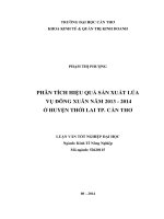 phân tích hiệu quả sản xuất lúa vụ đông xuân năm 2013   2014 ở huyện thới lai tp  cần thơ