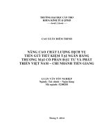 nâng cao chất lượng dịch vụ tiền gửi tiết kiệm tại ngân hàng thương mại cổ phần đầu tư và phát triển việt nam, chi nhánh tiền giang