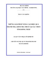 Luận văn thạc sĩ những giải pháp nâng cao hiệu quả thanh tra, kiểm tra thuế tại cục thuế tỉnh đồng tháp 