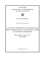 Các yếu tố ảnh hưởng đến quyết định sử dụng dịch vụ mobile banking của khách hàng cá nhân tại ngân hàng vietcombank 