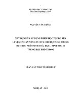Xây dựng và sử dụng phiếu học tập để rèn luyện các kỹ năng tư duy cho học sinh trong dạy học phần sình sinh thái học  sinh học 12 trung học phổ thông