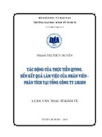 Tác động của thực tiễn quản trị nguồn nhân lực đến kết quả làm việc của nhân viên phân tích tại tổng công ty liksin