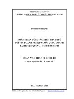 Hoàn thiện công tác kiểm tra thuế đối với doanh nghiệp ngoài quốc doanh tại huyện quế võ, tỉnh bắc ninh 