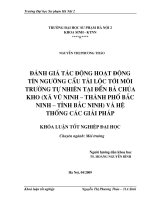 Đánh giá tác động hoạt động tín ngưỡng cầu tài lộc tới môi trường tự nhiên tại đền bà chúa kho (xã vũ ninh   thành phố bắc ninh  tỉnh bắc ninh) và hệ thống các giải pháp