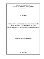 Nghiên cứu tác động của tai biến thiên nhiên tới hoạt động sản xuất nông nghiệp xã võ ninh, huyện quảng ninh, tỉnh quảng bình 