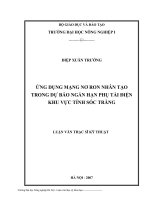ứng dụng mạng nơ ron nhân tạo trong dự báo ngắn hạn phụ tải điện khu vực tỉnh sóc trăng