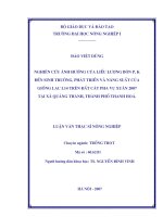 nghiên cứu ảnh hưởng của liều lượng bón p, k đến sinh trưởng, phát triển và năng suất của giống lạc l14 trên đất cát pha vụ xuân 2007 tại xã quảng thành, thành phố thanh hoá.