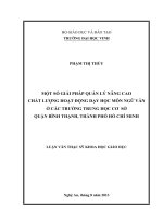 Một số giải pháp quản lý nâng cao chất lượng hoạt động dạy học môn Ngữ văn ở các trường Trung học cơ sở quận Bình Thạnh, Thành phố Hồ Chí Minh