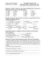 Đề kiểm tra học kỳ II môn Tiếng Anh 7 năm học 2010 2011