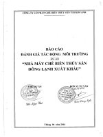 Báo cáo đánh giá tác động môi trường cho dự án xây dựng nhà máy chế biến thủy sản tài kim anh   sóc trăng