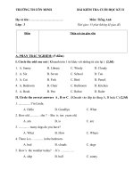 Đề kiểm tra học kì 2 môn Tiếng Anh lớp 3 trường Tiểu học Côn Minh