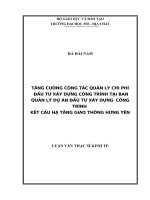 Tăng cường công tác quản lý chi phí đầu tư xây dựng công trình tại ban quản lý dự án đầu tư xây dựng công trình kết cấu hạ tầng giao thông Hưng Yên
