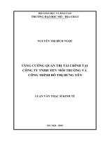 Tăng cường quản trị tài chính tại công ty TNHH một thành viên môi trường và công trình đô thị hưng yên