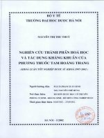 Nghiên cứu thành phần hóa học và tác dụng kháng khuẩn của phương thuốc tam hoàng thang