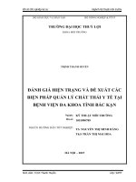 ĐÁNH GIÁ HIỆN TRẠNG và đề XUẤT các BIỆN PHÁP QUẢN lý CHẤT THẢI y tế tại BỆNH VIỆN đa KHOA TỈNH bắc kạn 