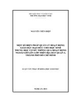 Một số biện pháp quản lý hoạt động giáo dục đạo đức cho học sinh trung học cơ sở thông qua hoạt động ngoài giò lên lớp trên địa bàn quận 2, thành phố Hồ Chí Minh