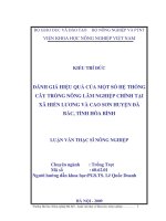 đánh giá hiệu quả của một số hệ thống cây trồng nông lâm nghiệp chính tại xã hiền lương và cao sơn huyện đà bắc, tỉnh hòa bình