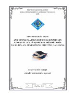 ảnh hưởng của phân hưu cơ bã bùn múa lên năng suất lúa và độ phì đất trên đất phèn tại xã hòa an huyện phụng hiệp tỉnh hậu giang