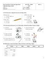 Đề kiểm tra học kì 2 môn Tiếng Anh lớp 1 trường Tiểu học Minh Hòa