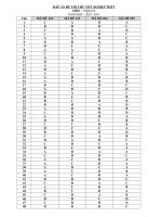 Đáp án các mã đề thi thử TNPT