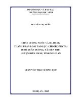 Chất lượng nước và đa dạng thành phần loài tảo lục (Chilorophyta) Ở hồ Xuân Dương, xã Diễn Phú, huyện Diễn Châu,tỉnh Nghệ An