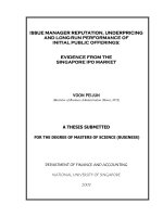 Issue manager reputation, underpricing and long run performance of initial public offerings evidence from the singapore IPO market