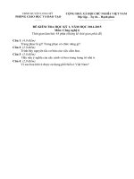 Đề kiểm tra học kì 1 môn Công nghệ lớp 6 huyện Long Mỹ năm 2014 - 2015