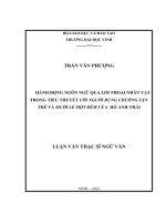 Hành động ngôn ngữ qua lời thoại nhân vật trong tiểu thuyết Cõi Người Rung Chung Tận Thế và Mười Lẻ Một Đêm của Hồ Anh Thái