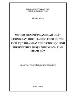 Một số biện pháp nâng cao chất lượng dạy học hóa học hóa học theo hướng tích cực hóa nhận thức cho học sinh trường THCS huyện Như Xuân tỉnh Thanh Hóa